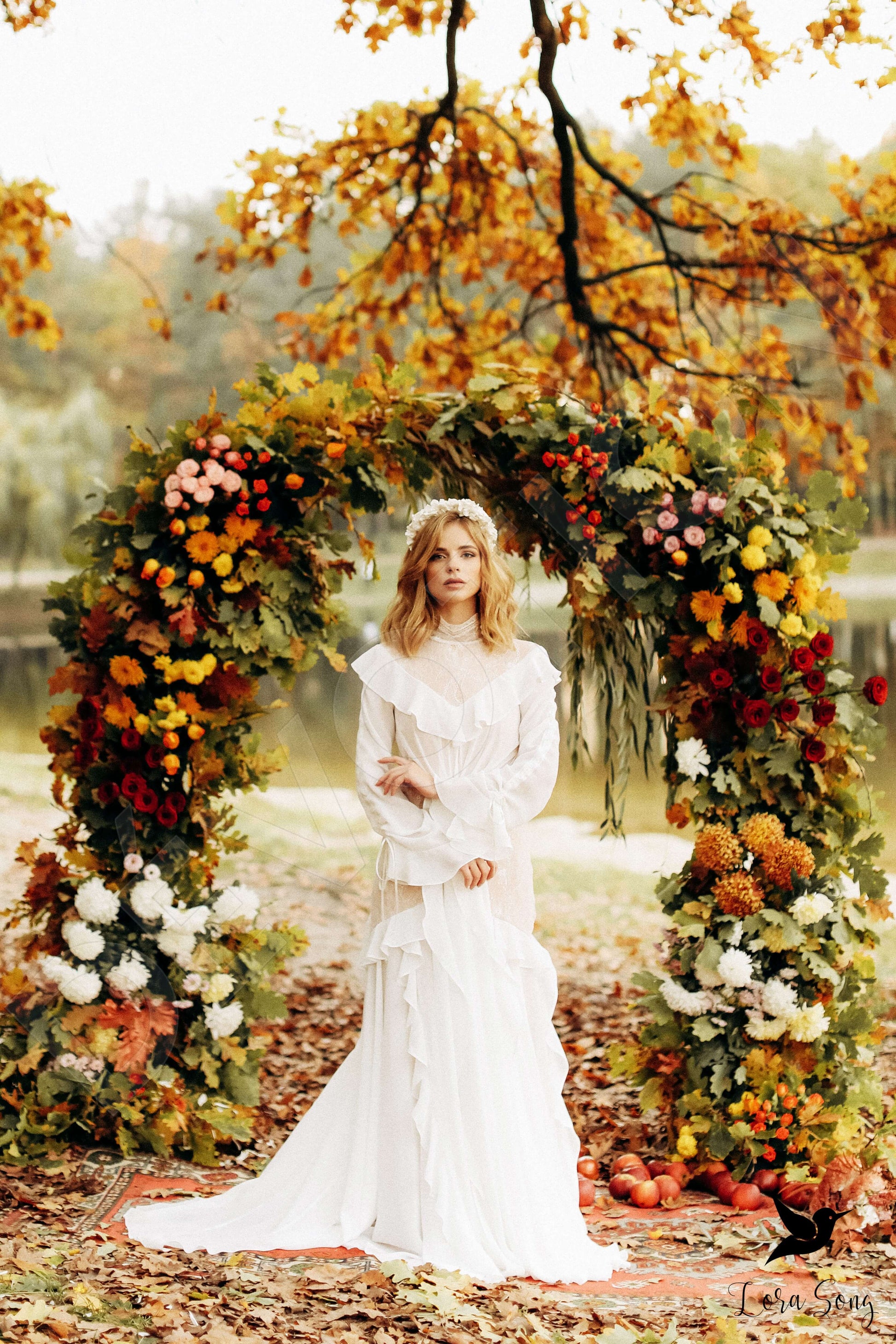 Cindy A-line High neck Milk Nude Wedding dress