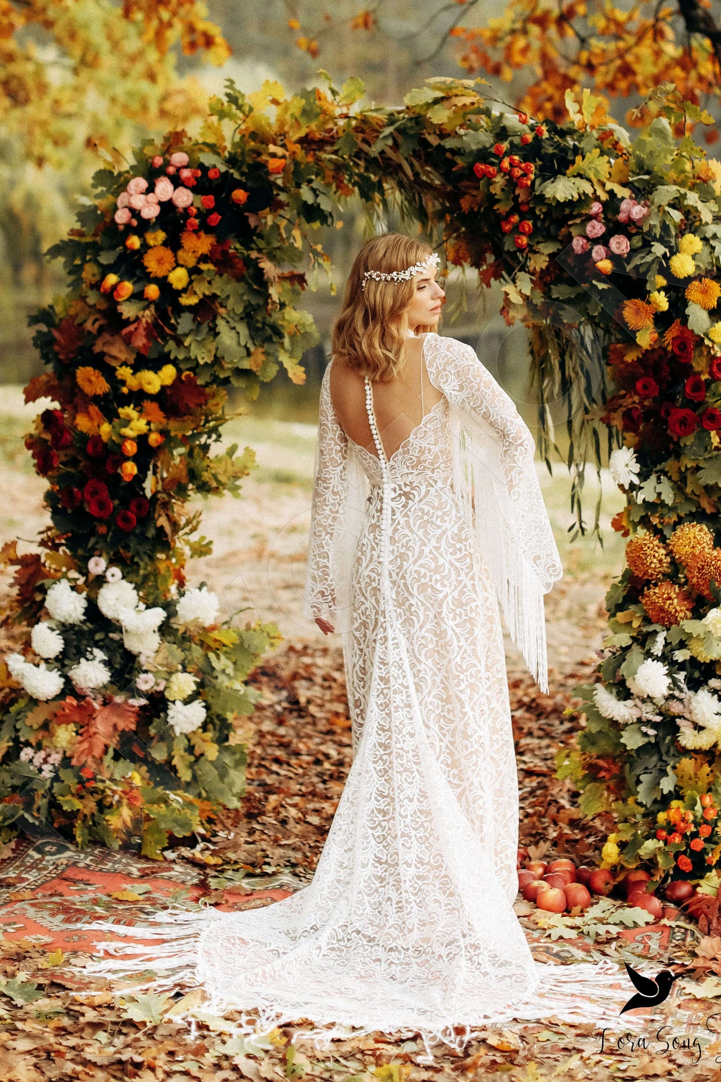 Dasia Open back A-line Long sleeve Wedding Dress Back