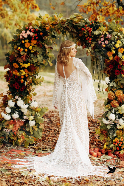 Dasia Open back A-line Long sleeve Wedding Dress Back