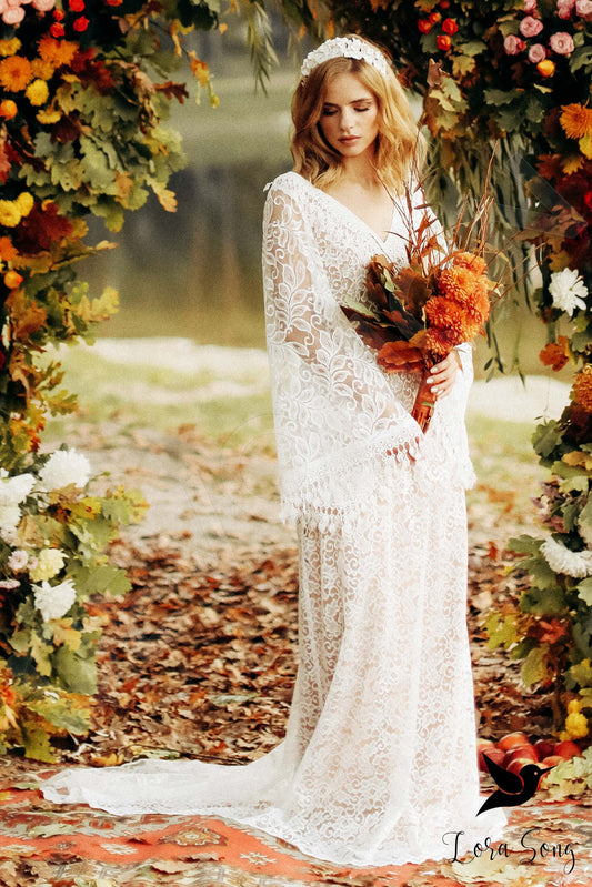 Heidi A-line V-neck Milk Nude Wedding dress