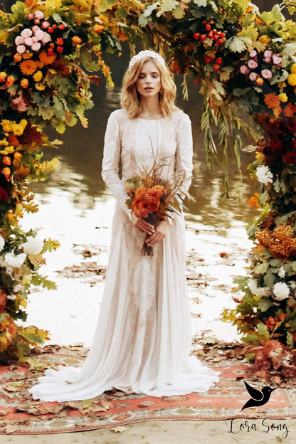 Giona Open back Long sleeve A-line Wedding Dress 6