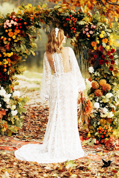 Heidi Full back A-line Long sleeve Wedding Dress Back