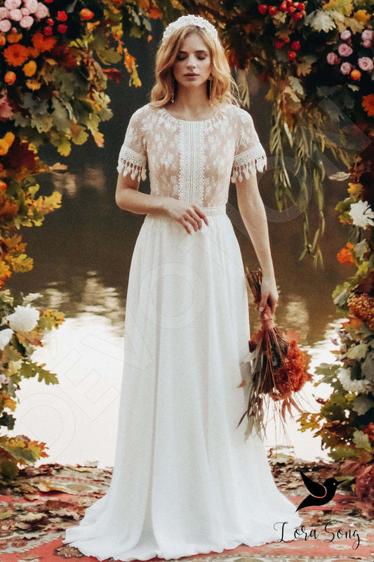 Kyra A-line Jewel Milk Nude Wedding dress