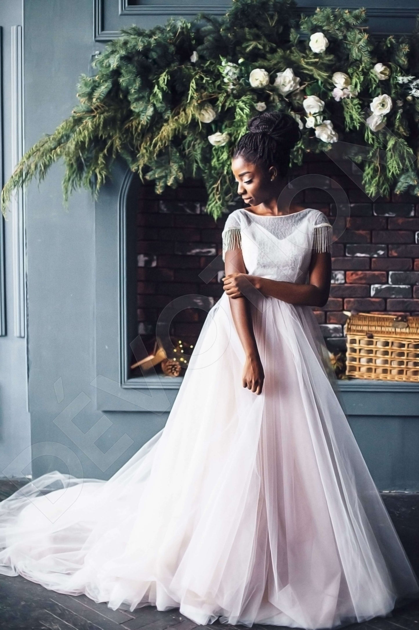 April Open back A-line Short/ Cap sleeve Wedding Dress 7