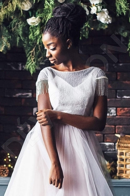 April Open back A-line Short/ Cap sleeve Wedding Dress 4