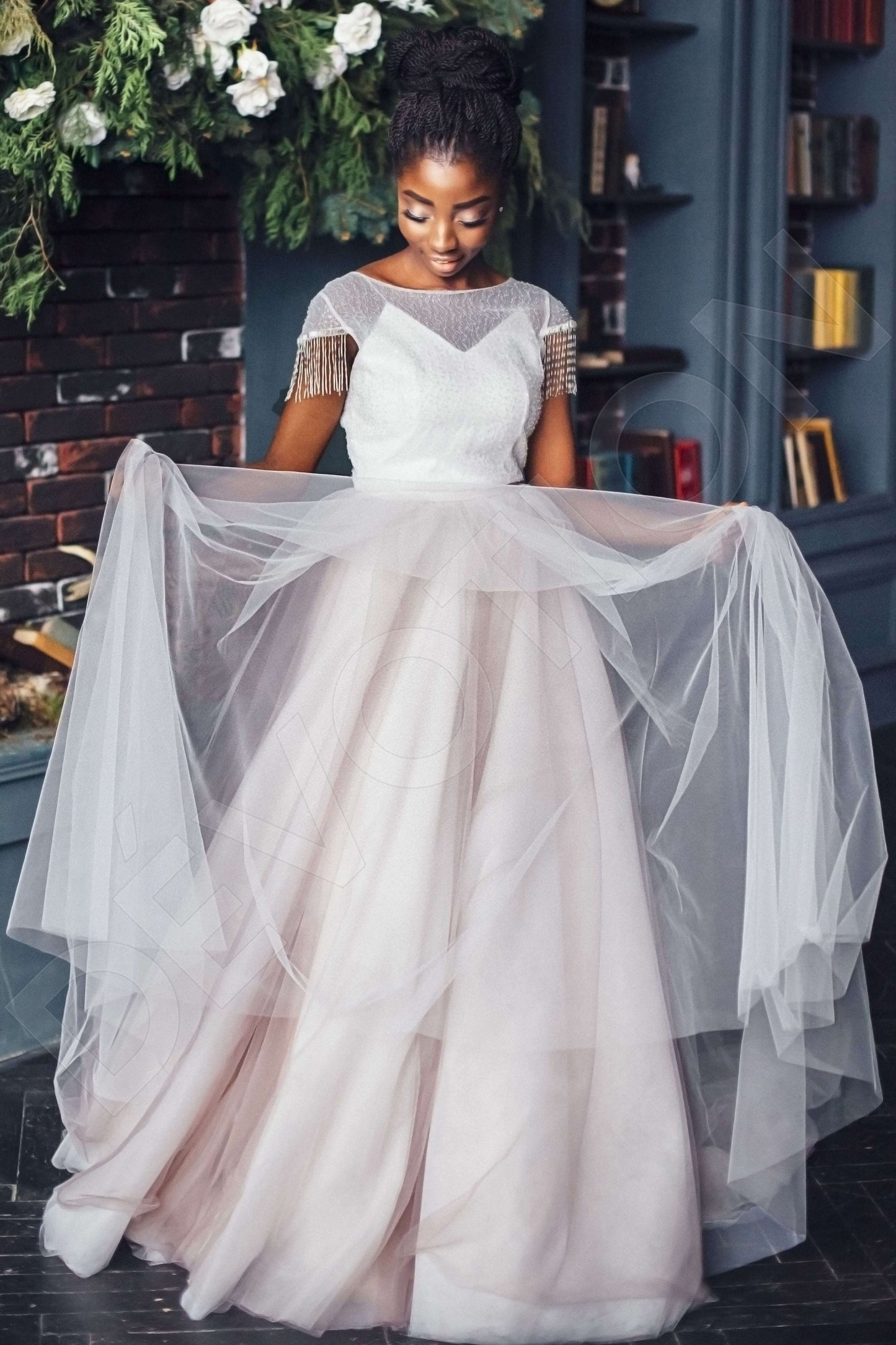 April Open back A-line Short/ Cap sleeve Wedding Dress 6