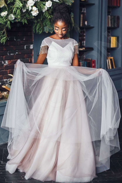 April Open back A-line Short/ Cap sleeve Wedding Dress 6