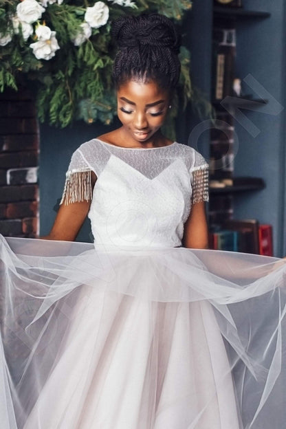 April Open back A-line Short/ Cap sleeve Wedding Dress 2