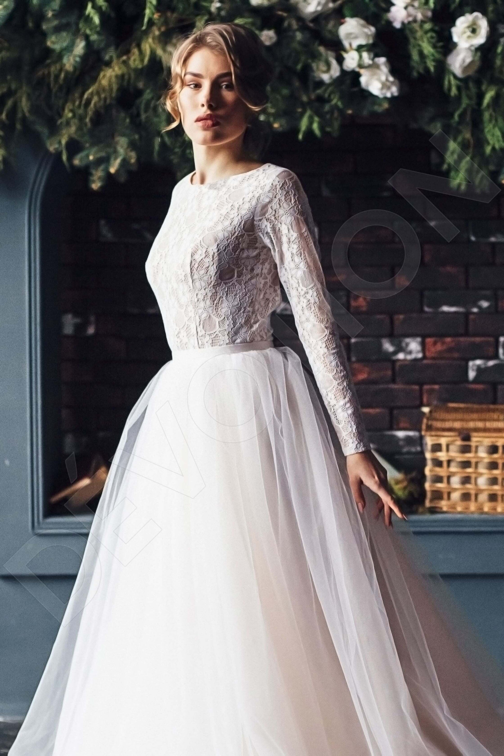 Pilar A-line Jewel Milk Beige Nude Wedding dress
