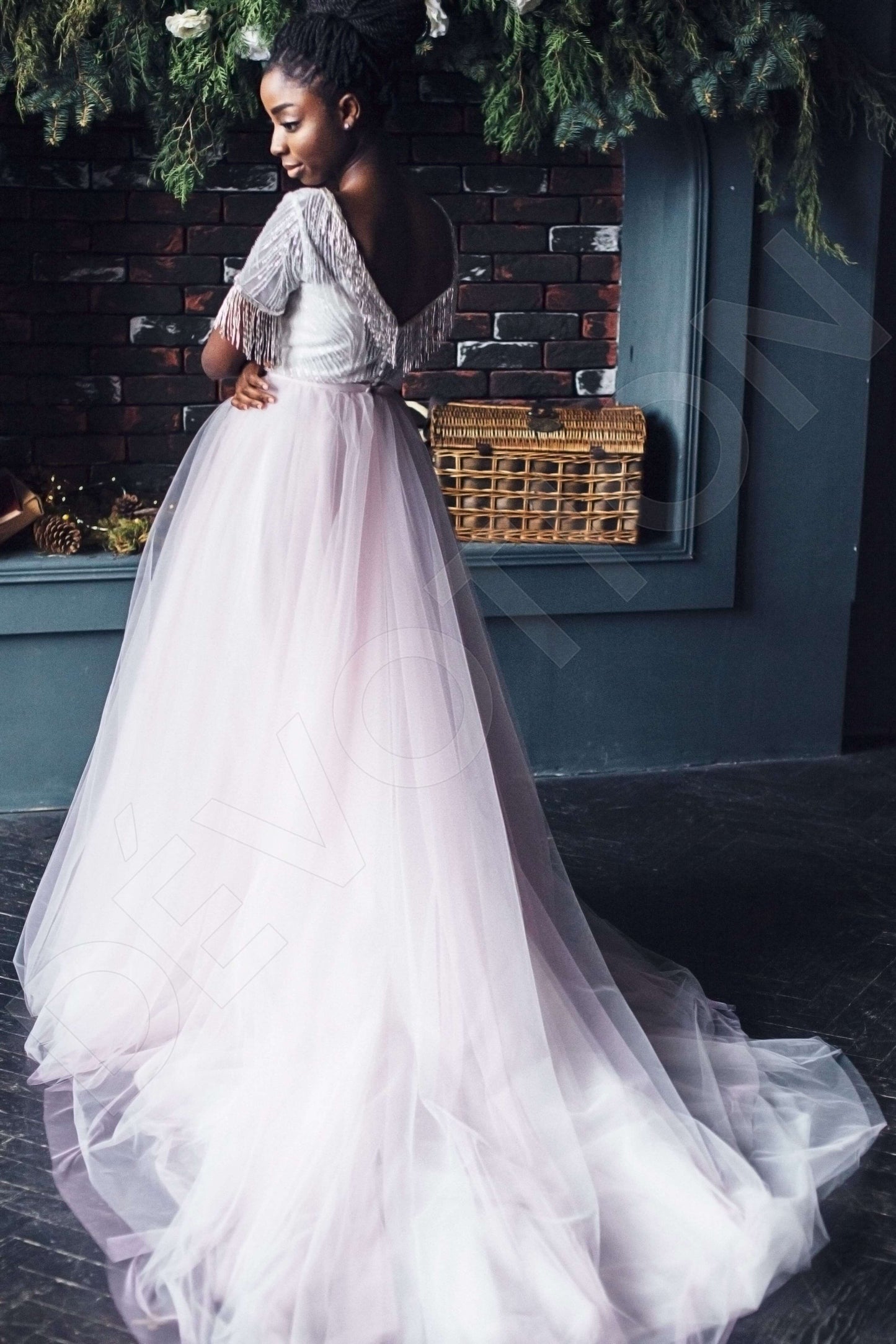 Jersey Open back A-line Short/ Cap sleeve Wedding Dress 4
