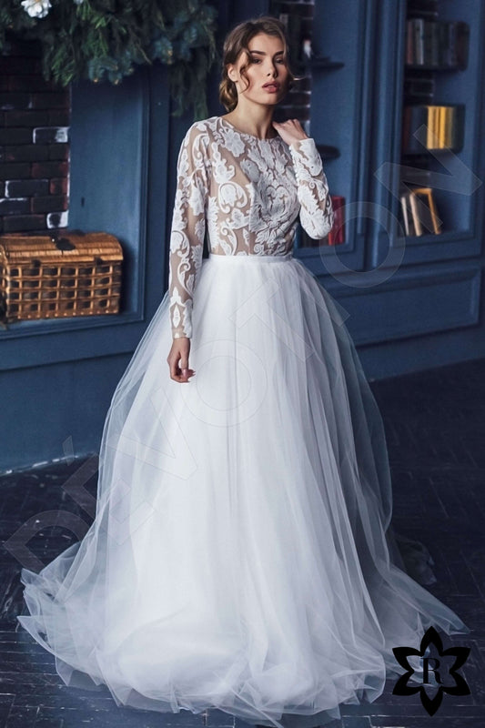 Mellisa A-line Jewel Milk Nude Wedding dress