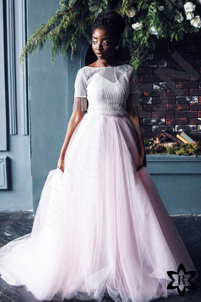 Jersey Open back A-line Short/ Cap sleeve Wedding Dress Front