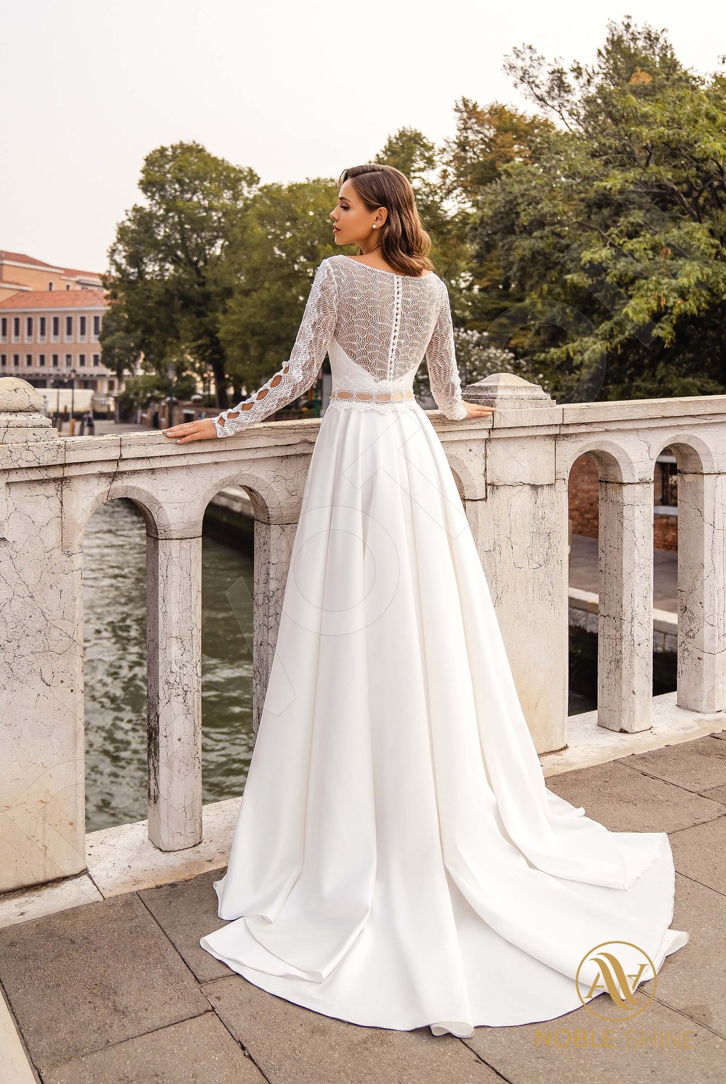 Augostina Full back A-line Long sleeve Wedding Dress Back