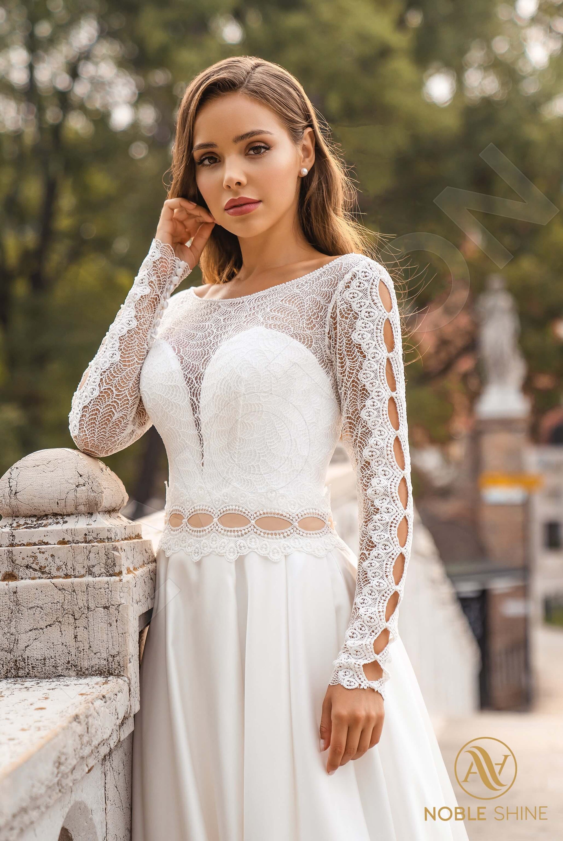 Augostina A-line Boat/Bateau Milk Cappuccino Wedding dress