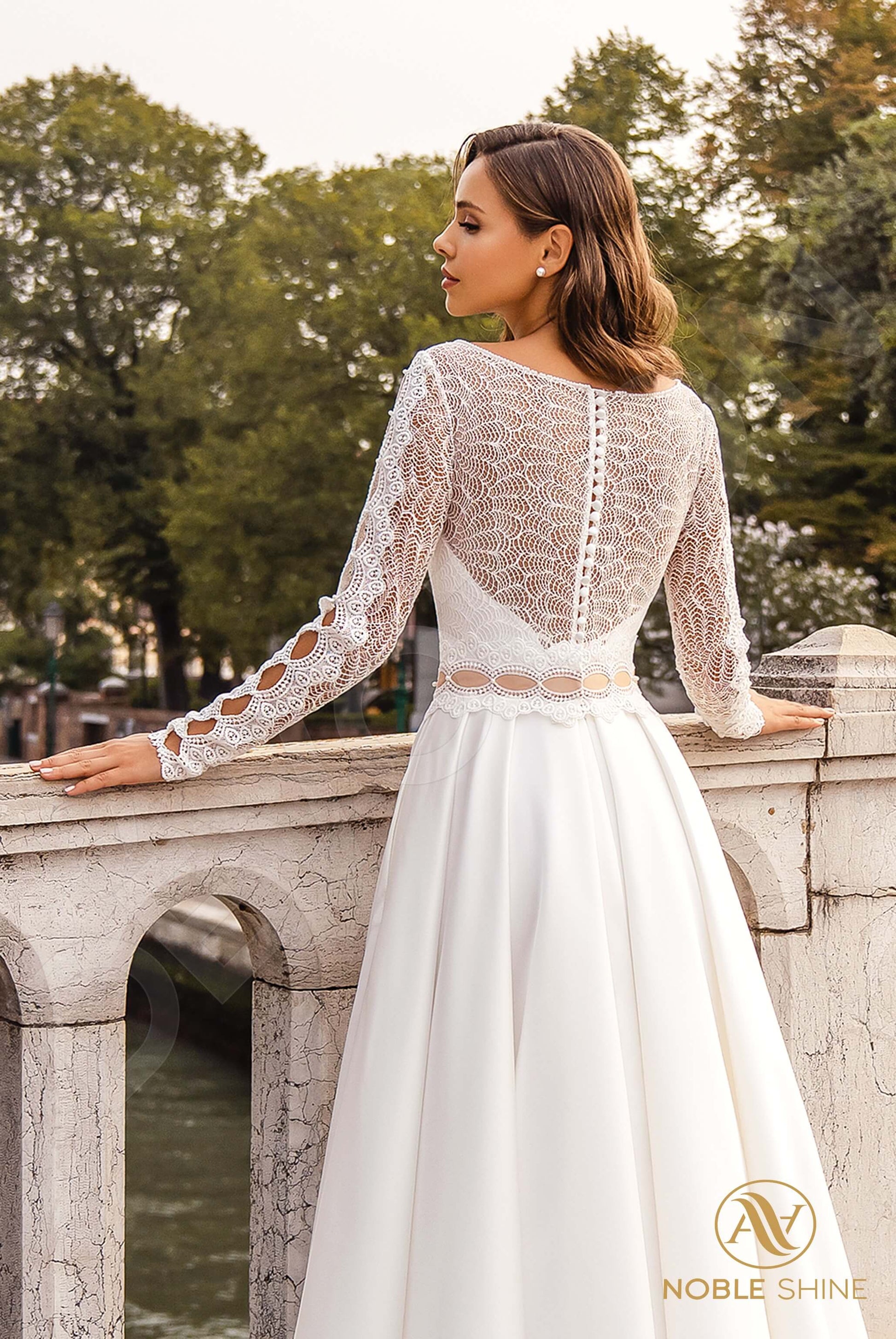 Augostina A-line Boat/Bateau Milk Cappuccino Wedding dress