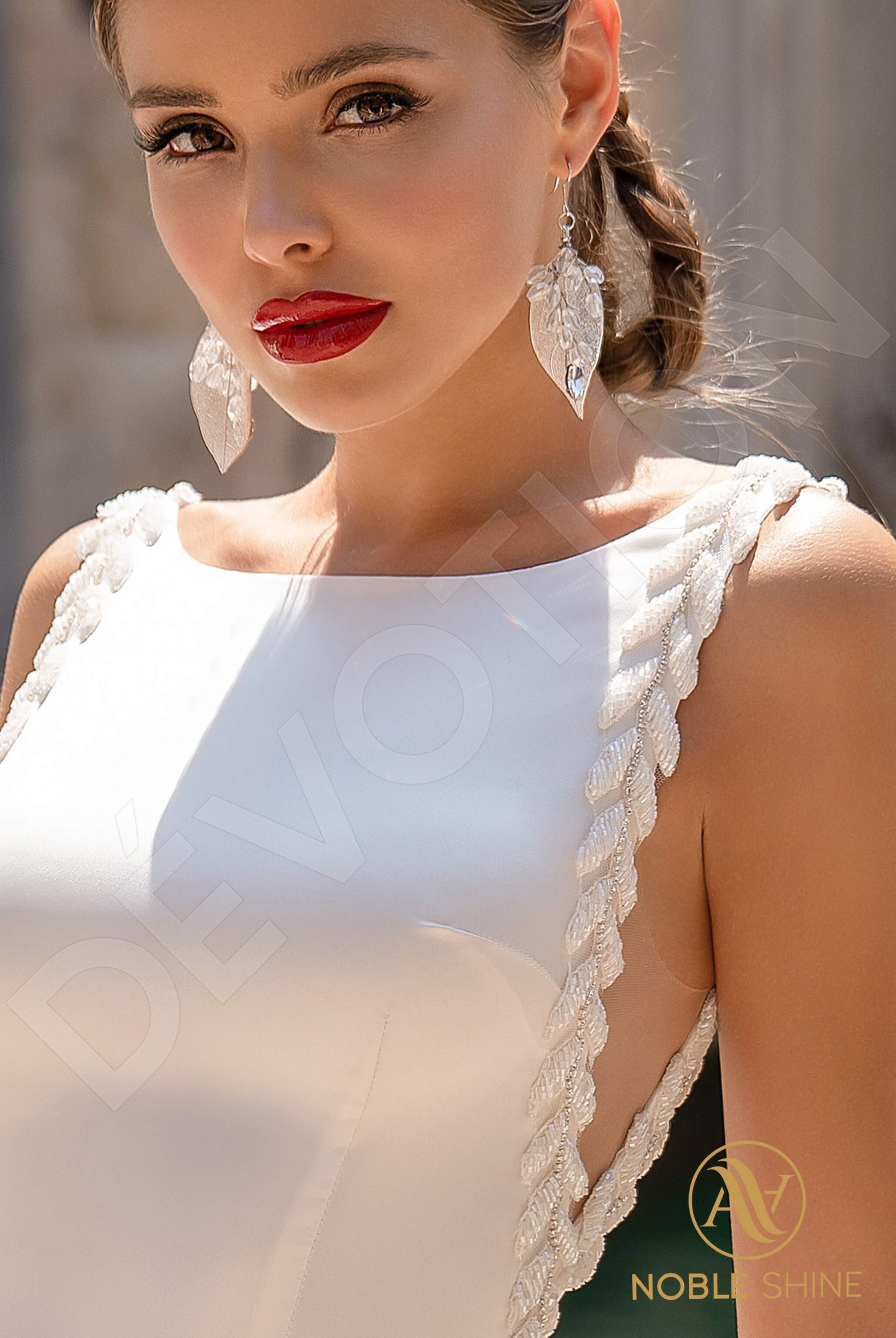 Evlalia Trumpet/Mermaid Boat/Bateau Milk Wedding dress