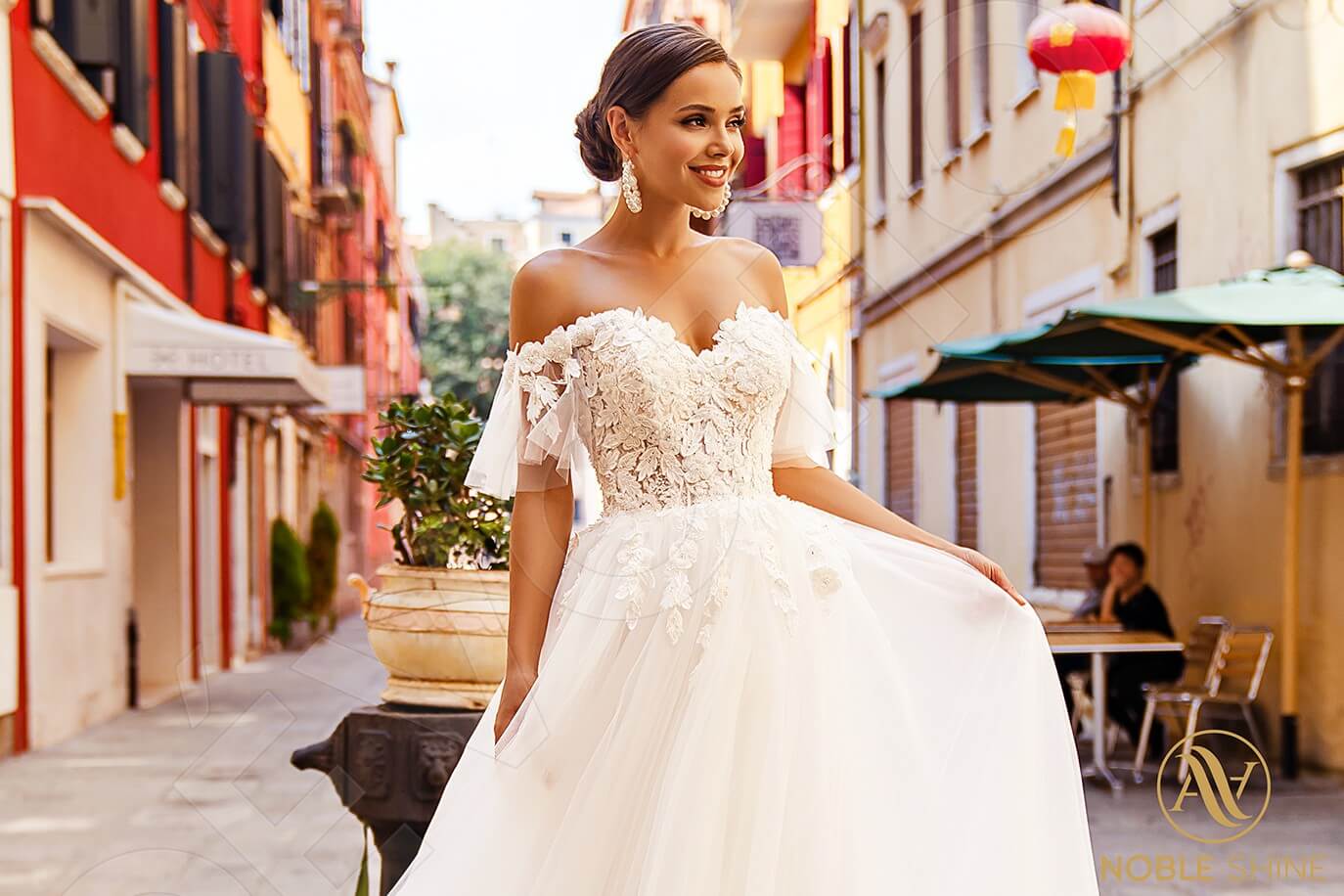 Constancia A-line Off-shoulder/Drop shoulders Milk Wedding dress