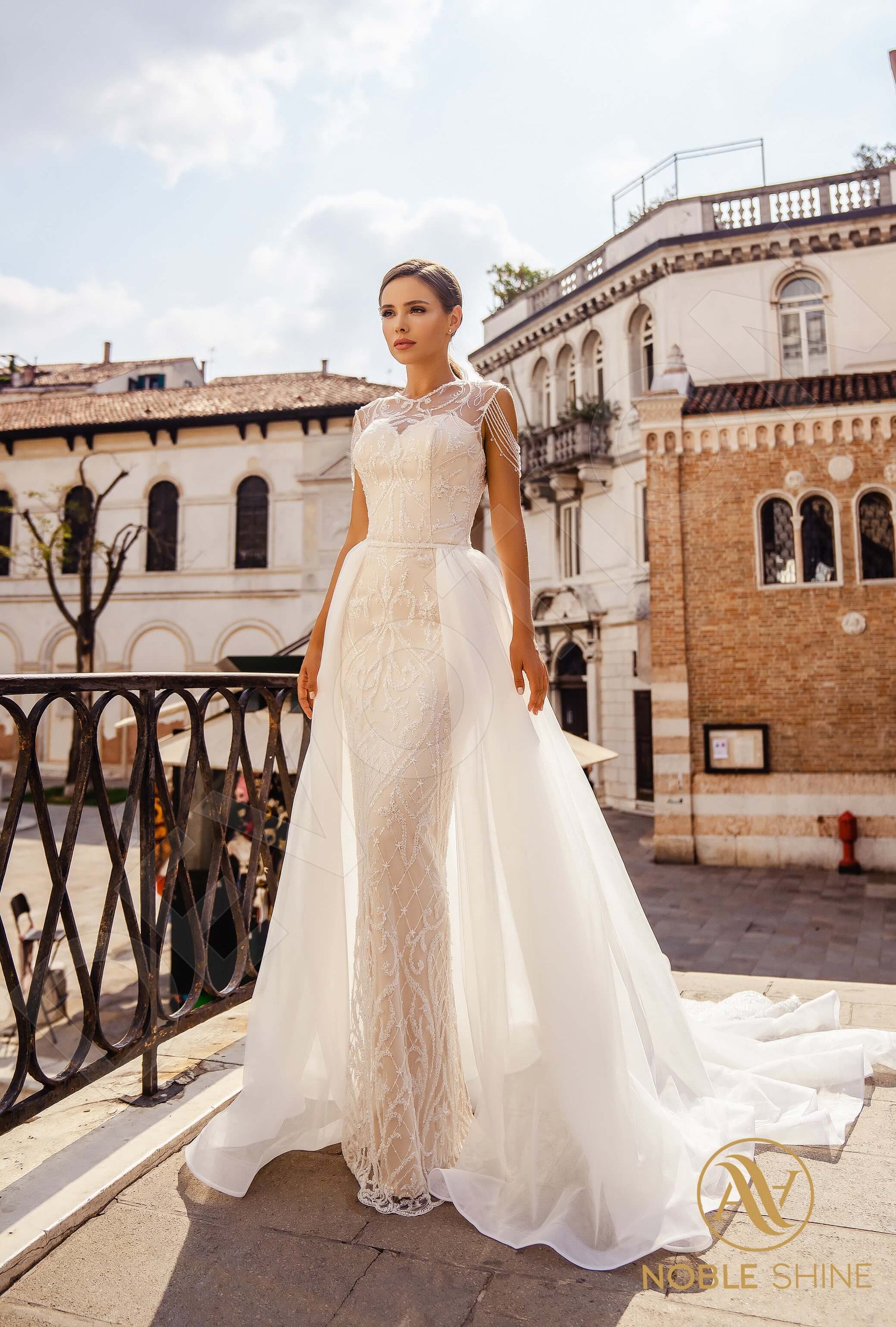 Conchita A-line Jewel Milk Cappuccino Wedding dress