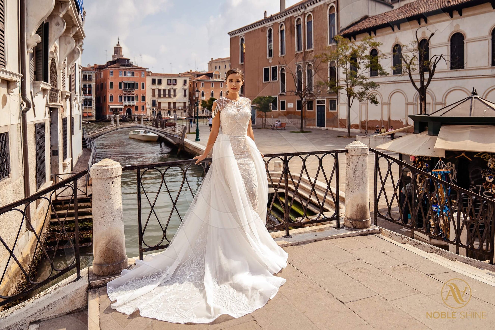 Conchita A-line Jewel Milk Cappuccino Wedding dress