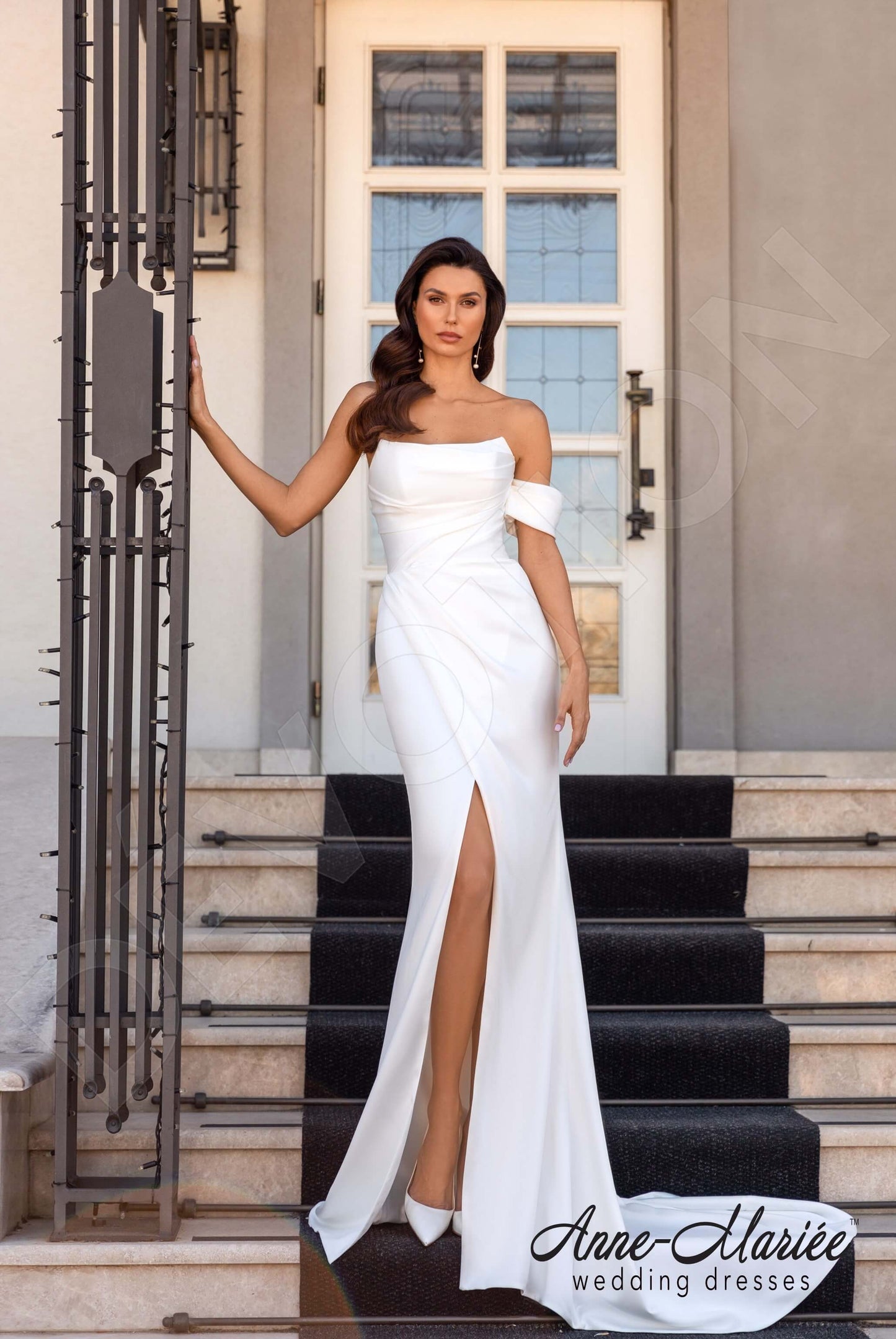 Blansh Open back Trumpet/Mermaid One sleeve Wedding Dress 5