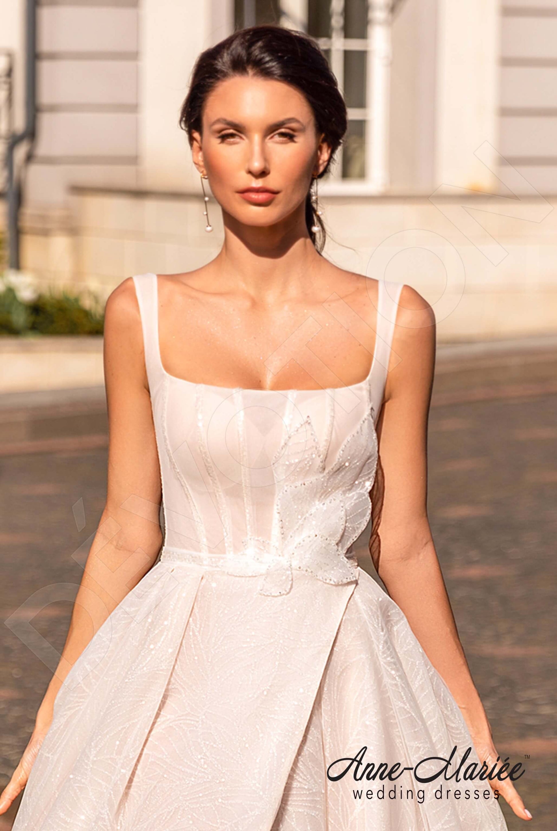 Denna A-line Square Milk PowderPink Wedding dress