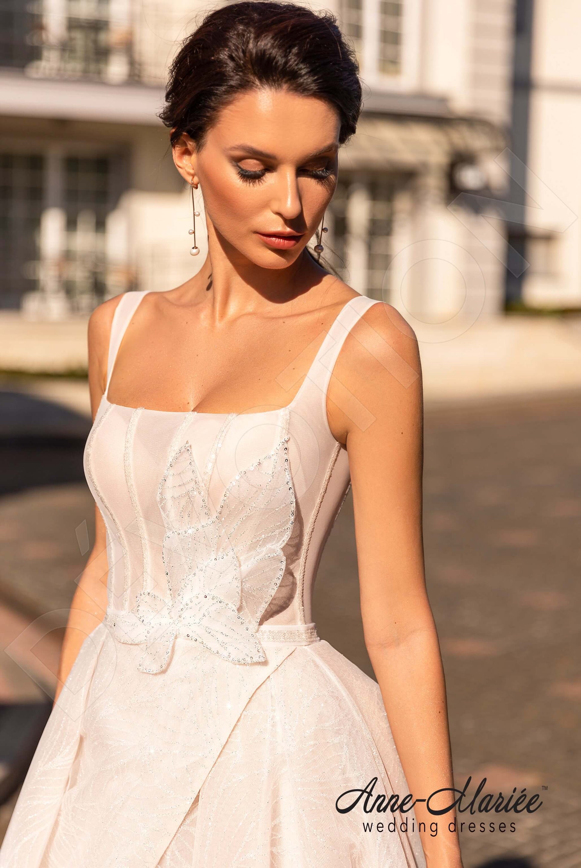 Denna A-line Square Milk PowderPink Wedding dress