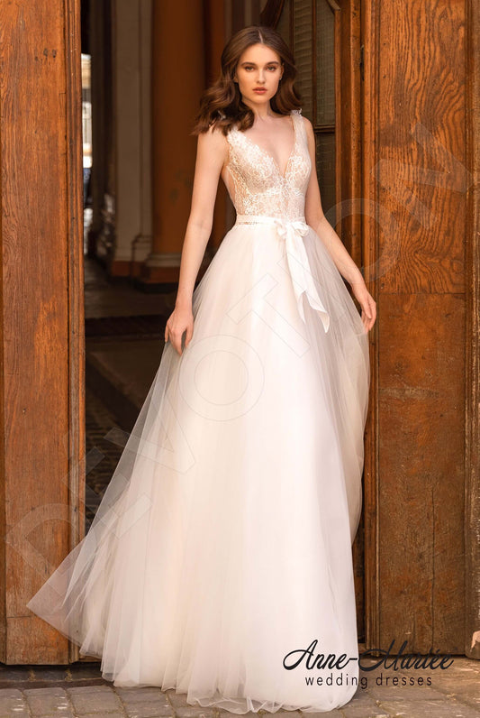 Elodie A-line Deep V-neck Milk Nude Wedding dress
