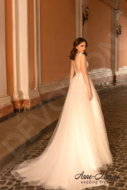 Elodie A-line Deep V-neck Milk Nude Wedding dress