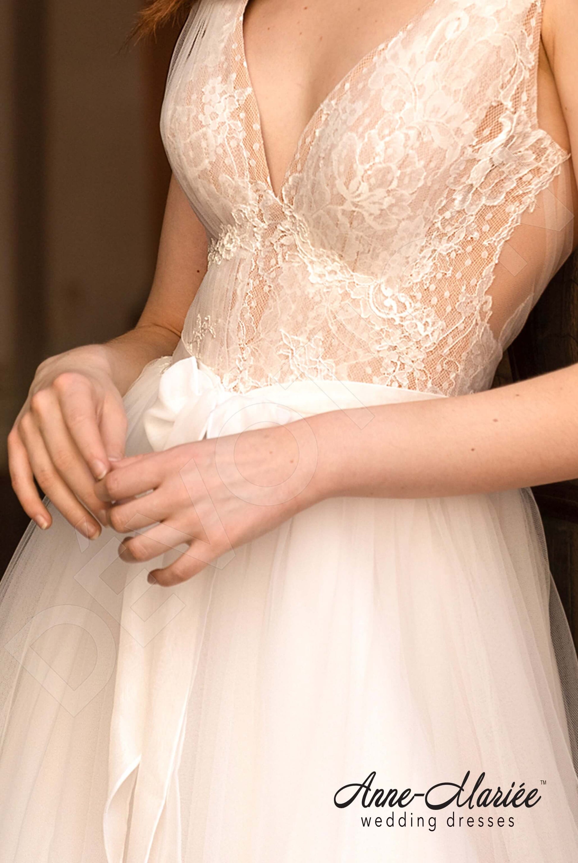 Elodie A-line Deep V-neck Milk Nude Wedding dress