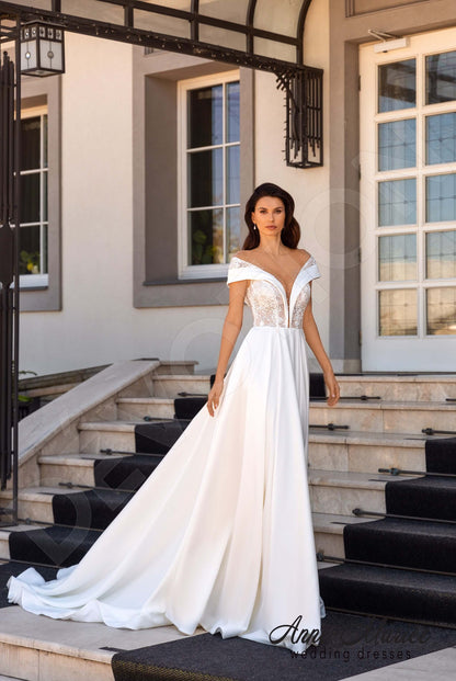 Ewet Illusion back A-line Short/ Cap sleeve Wedding Dress 6