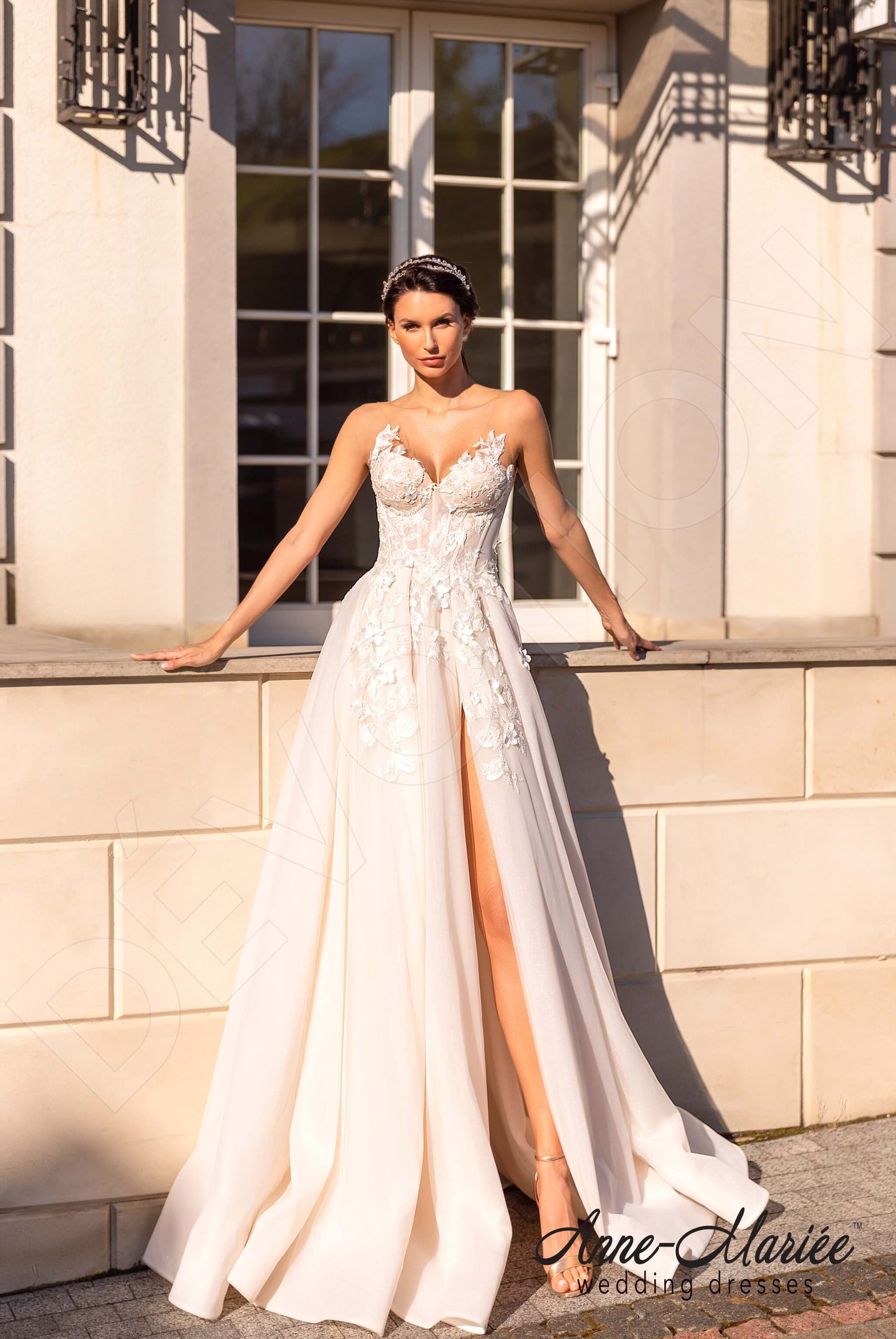 Flor A-line V-neck Milk Peach Wedding dress