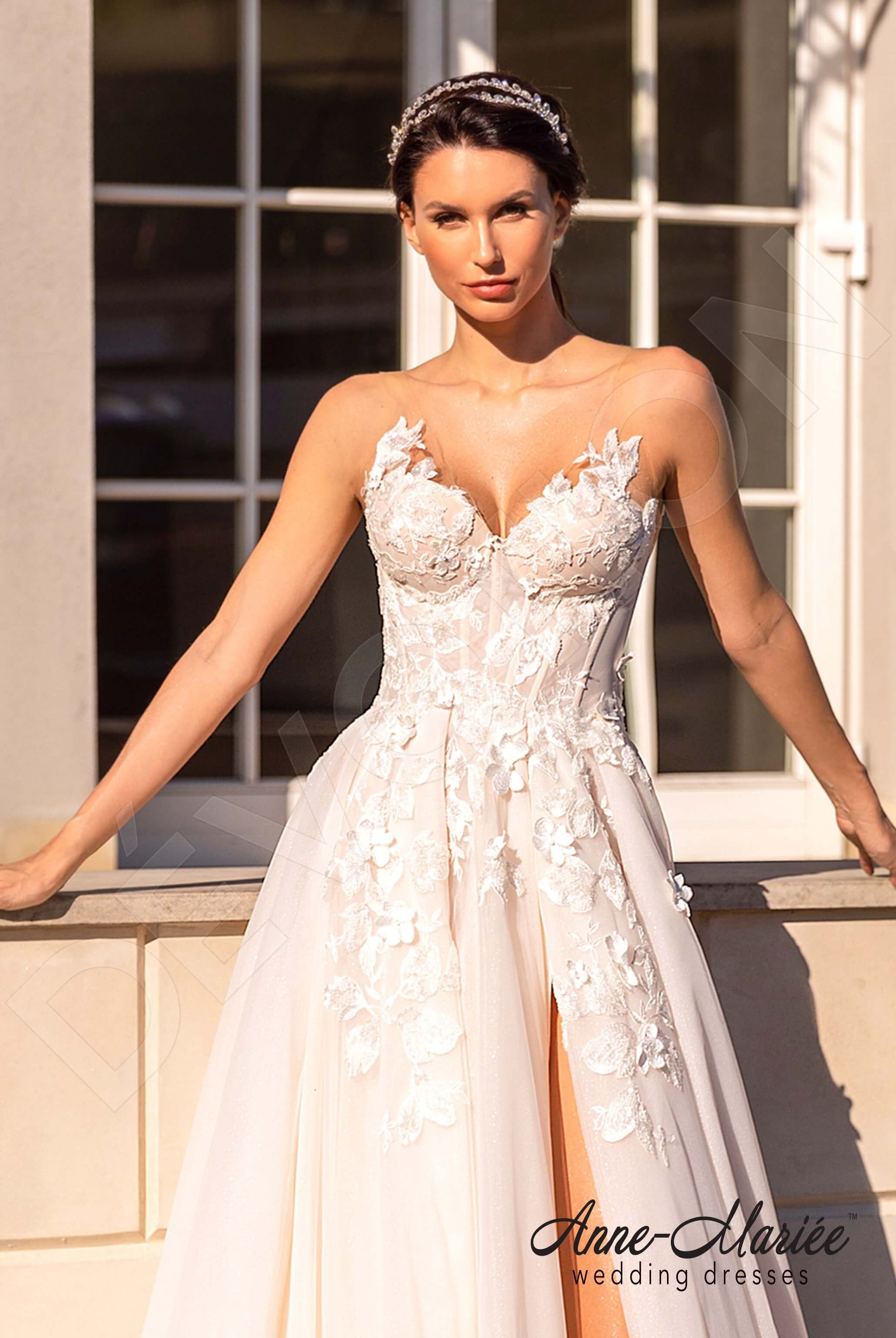 Flor A-line V-neck Milk Peach Wedding dress