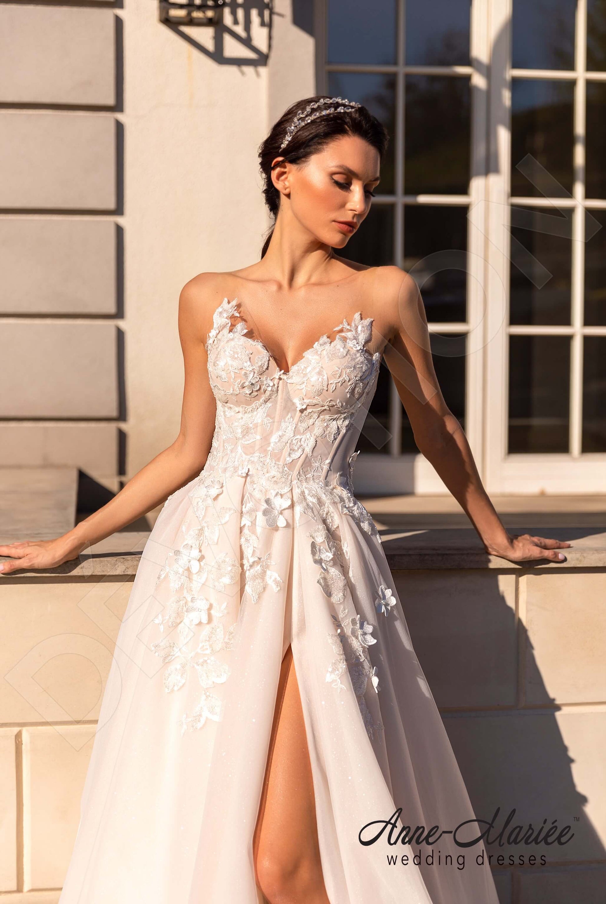 Flor A-line V-neck Milk Peach Wedding dress